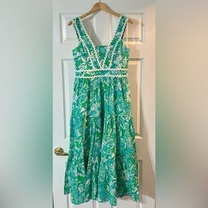 Lilly Pulitzer Pollie cotton midi dress in Botanical Green Safari Sangria print